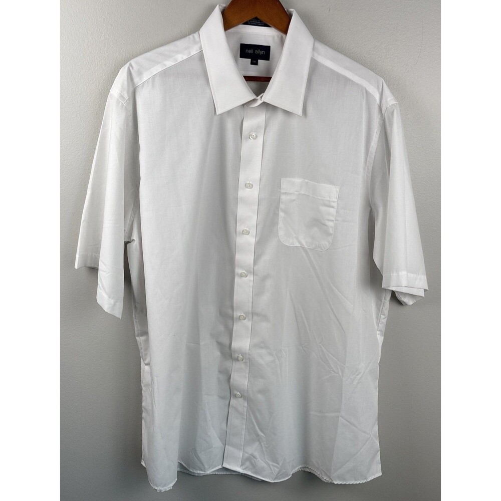New NEIL ALLYN Career Shirt Crisp White Poly Cotton Button Down Short Sleeve 2XL
